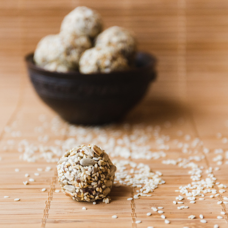 homemade healthy raw energy sweet balls - indian vegetarian desserts.の写真素材