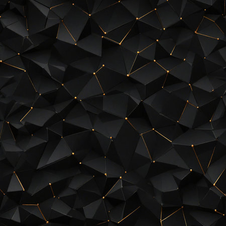 Abstract polygonal black with gold background.の写真素材
