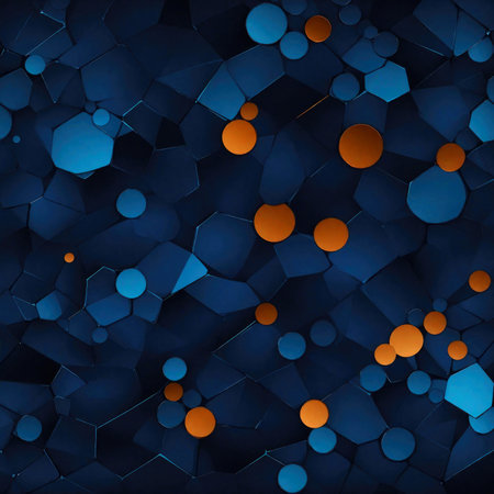 Abstract geometric blue with yellow background.