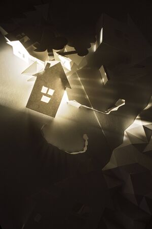 Paper village with houses and treesの写真素材