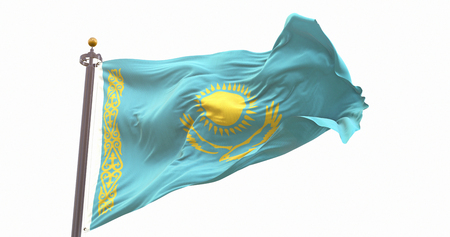 Kazakhstan Flag Isolated on White Background. Wave And Fabric Kazakhstan Flag.の写真素材