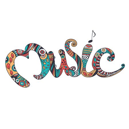 The word music in the style of doodle.のイラスト素材