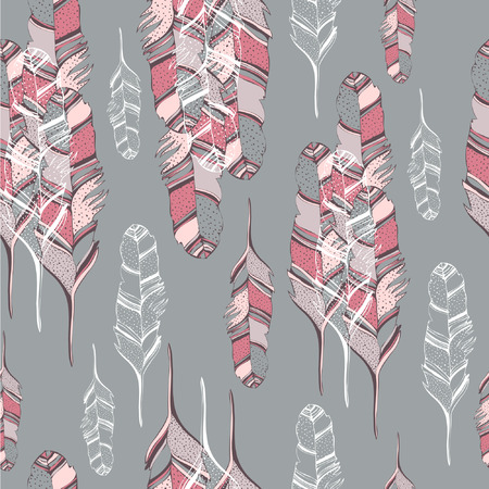 Seamless pattern with hand-drawn feathers.のイラスト素材