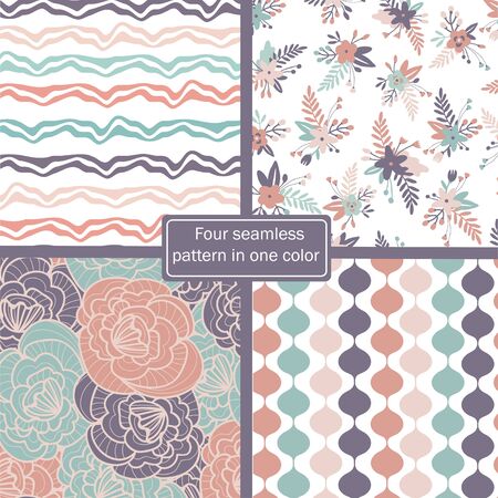 Four seamless pattern in one color.のイラスト素材