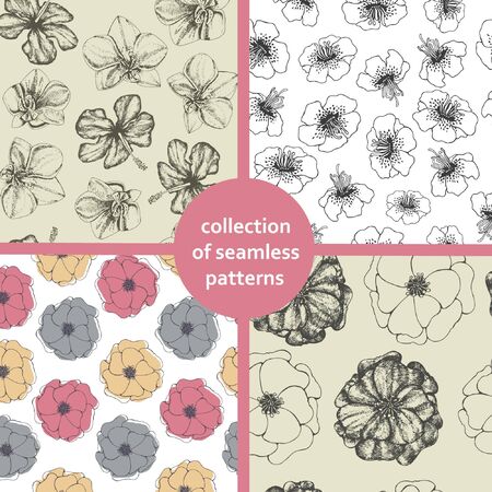 Collection of floral seamless pattern.のイラスト素材