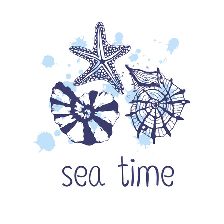 Seashells on a background of watercolor drops.のイラスト素材