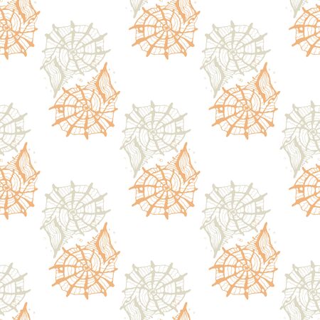 Marine seamless pattern with shells. Hand drawing.のイラスト素材