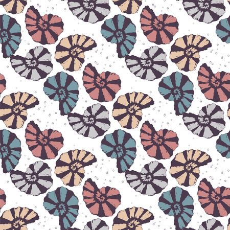 Marine seamless pattern with shells. Hand drawing.のイラスト素材