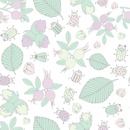 Rosehip branch with berries. Spring seamless pattern.のイラスト素材