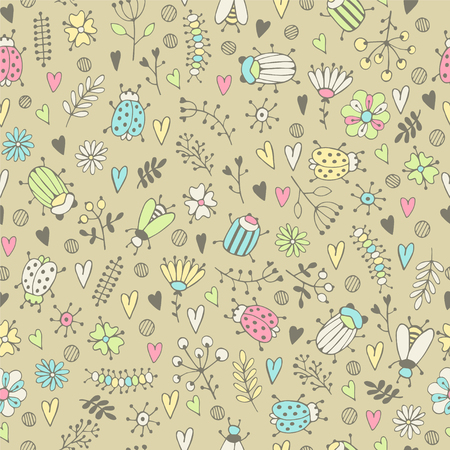 Insects seamless pattern for fabric design.のイラスト素材