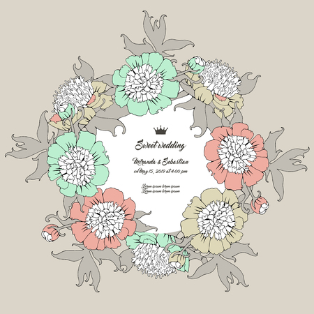 Wedding invitation flyers with peonys.のイラスト素材