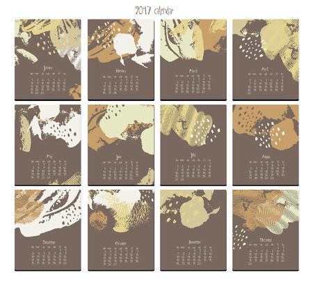 Creative calendar 2017. Template with different textures. Modern graphic design.のイラスト素材