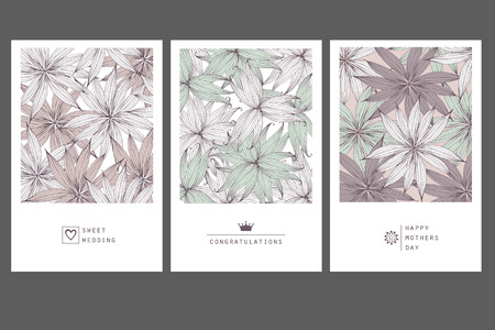 Set of greeting cards with flowers. Hand drawn textures.のイラスト素材