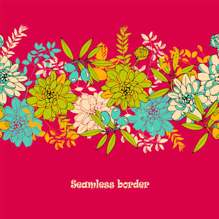 Floral seamless border with flowers and olives.のイラスト素材