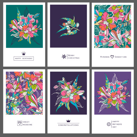 Set of tropical greeting flyers with lilies.のイラスト素材