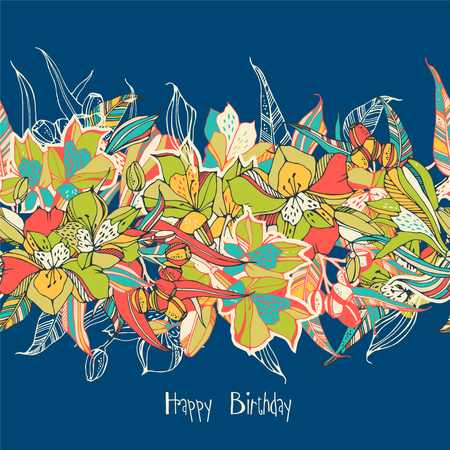 Seamless border with tropical lilies for card, banner, invitation.のイラスト素材