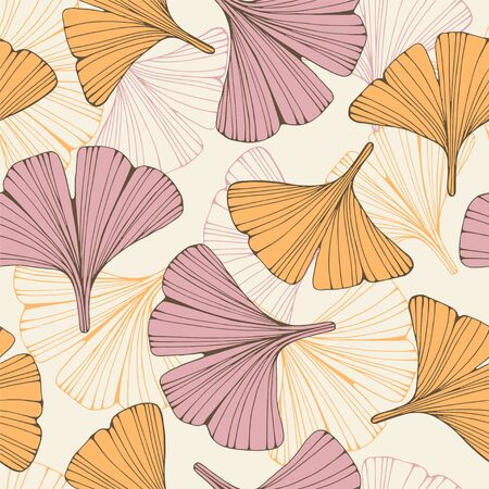 Seamless pattern with hand drawn leafs ginkgo biloba.のイラスト素材