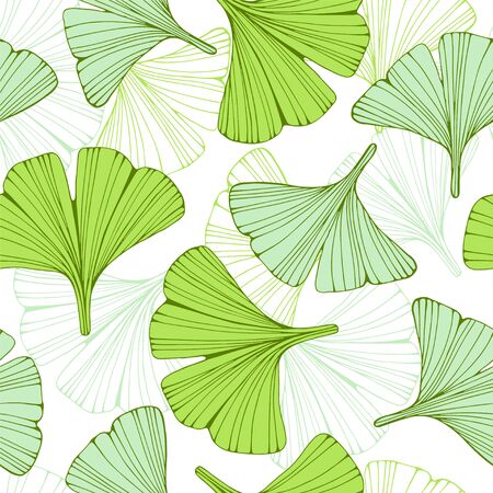 Seamless pattern with hand drawn leafs ginkgo biloba.のイラスト素材