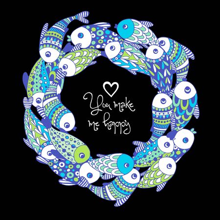 Greeting frame with school of fish.のイラスト素材