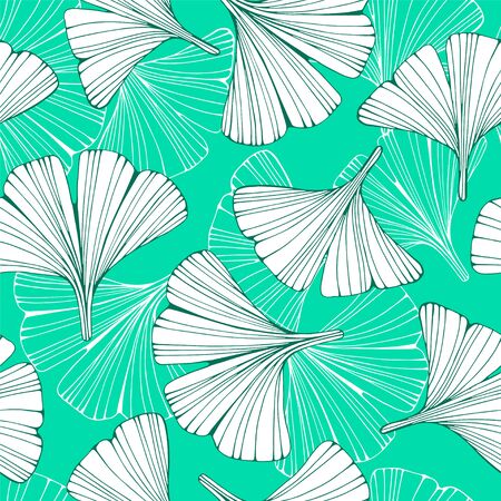 Seamless pattern with hand drawn leafs ginkgo biloba.のイラスト素材