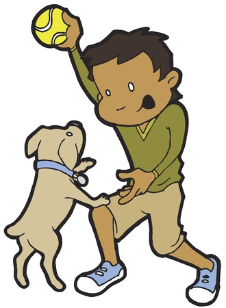 Boy Playing with Dogのイラスト素材