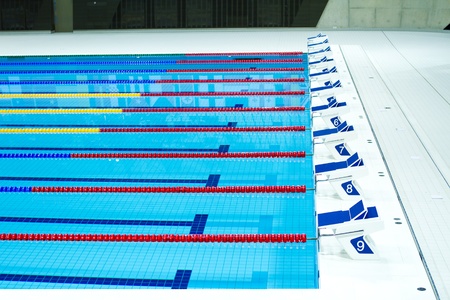 starting lanes of sports competition seized swimming poolのeditorial素材