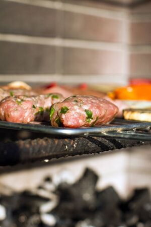 Close of up food on an outdoor barbequeの写真素材