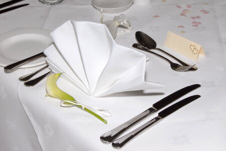 wedding dinner table set out with placecardの写真素材