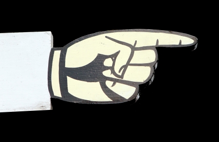 wooden pointin hand sign with supportの写真素材