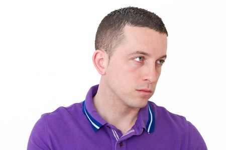 depressed man looking out to  one sideの写真素材