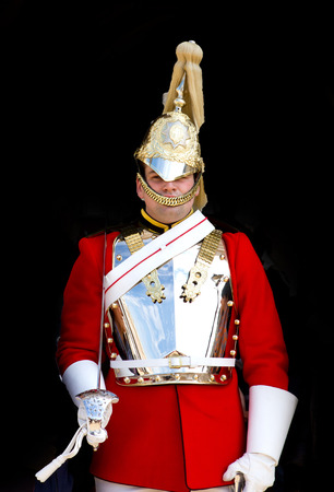LONDON - APRIL 24: Members of the Household Cavalry on duty at Horse Guards building during the Changing of the Guard in London on April 24, 2012. The Cavalry are the lifeguards of Queen Elizabeth IIのeditorial素材