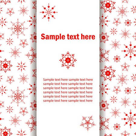 Christmas greeting card, banner with red snowflakes, decorated with white stripe with shadow effect, space for text.のイラスト素材