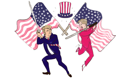 oktober 06, 2016 Cartoon characters. Clinton and Trump. The pre-election struggleのeditorial素材
