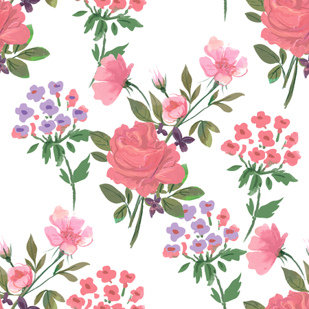 Vintage pattern with flowers, roses and hydrangeaのイラスト素材