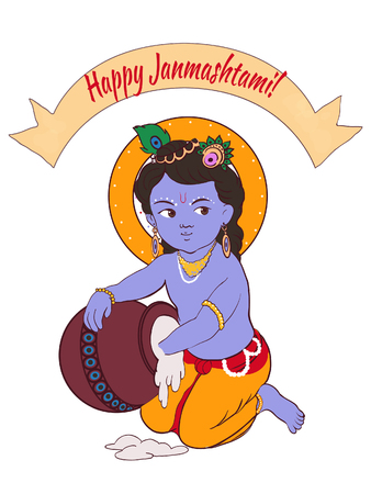 Little baby Krishna with a pot of butter.のイラスト素材