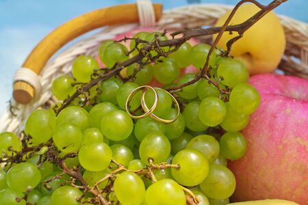 wedding rings on the grapeの写真素材