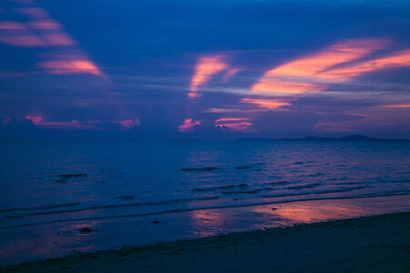 Amazing Deeply purple sunset. Sea and sky. の写真素材