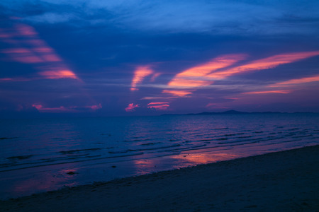 Amazing Deeply purple sunset. Sea and sky. の写真素材