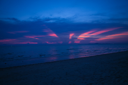 Amazing Deeply purple sunset. Sea and sky. の写真素材