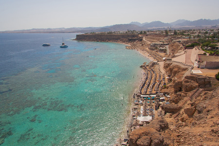 Egyptian red sea beach with hotel resort and spa. The view from the sky.の写真素材