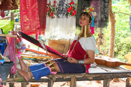 Pattaya, Chonburi, Thailand - December 27, 2014 :: Kayan Lahwi woman known for wearing neck rings,...