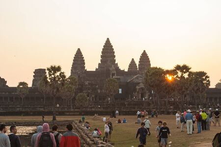 Angkor Wat, Siem Reap, Cambodia - Februaty 10, 2015 :: Beautiful orange sunrise in Angkor Wat, Siem Reap Cambodiaのeditorial素材