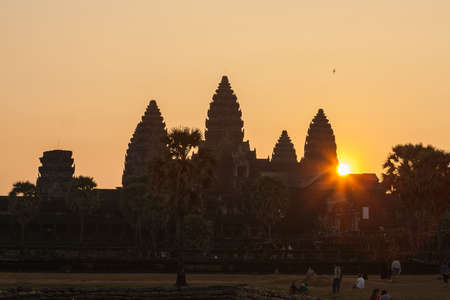 Beautiful orange sunrise in Angkor Wat, Siem Reap Cambodiaの写真素材