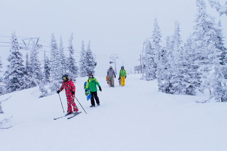 Snowboarders and mountain ski riders.のeditorial素材