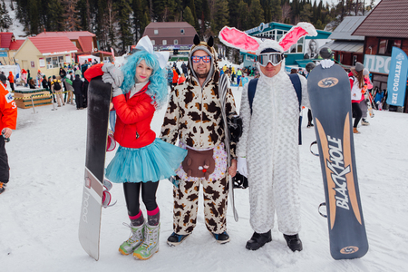 Young people in carnival costumes.のeditorial素材