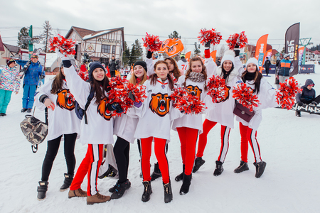 Group of young happy cheerleadersのeditorial素材