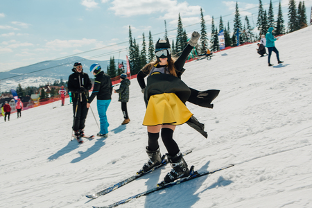Young people in carnival costumes.のeditorial素材