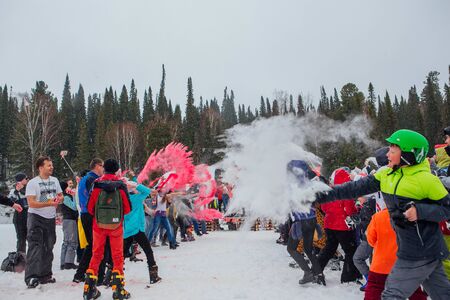 A group of a young people throwing colorful holi powder.のeditorial素材