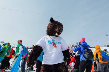 Sheregesh, Kemerovo region, Russia - April 7, 2018: Grelka Fest is a sports and entertainment...