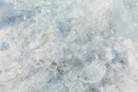 Amazing abstract broken ice crystals texture. Clear melting ice background. Copy space.